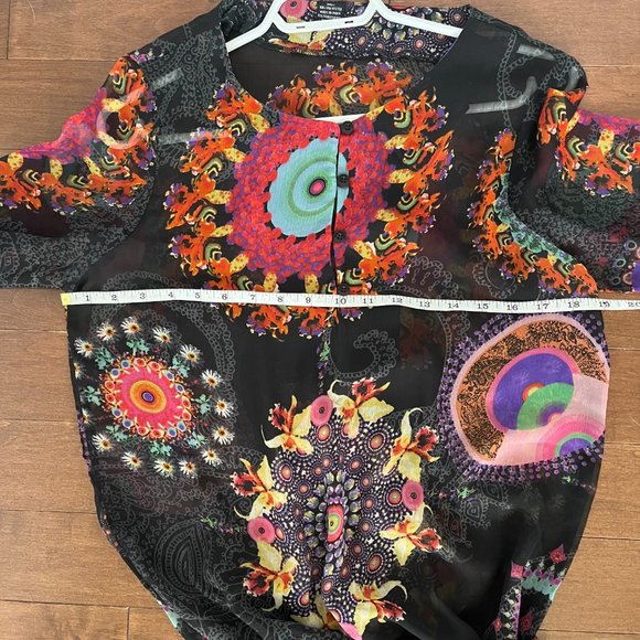 Sheer Desigual blouse - black with colorful pattern - Picture 5 of 6